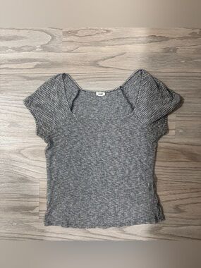 Garage Gray Ribbed Knit Top L  Fitted Cap Sleeve Square Neck Grunge Minimalist